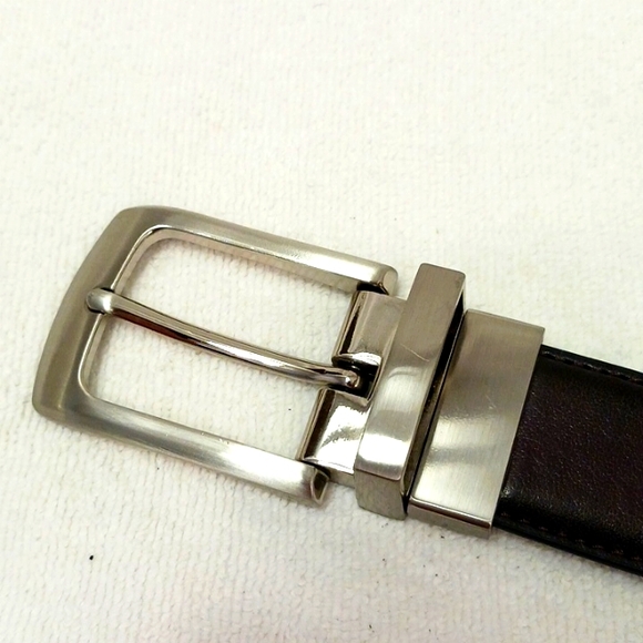 Mens Belt 49" Double Sided ReversibleBlack Brown Brushed Silver Faux Leather - Picture 4 of 11